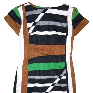Derek Lam Sz. 10 Short Sleeve Grap Surf Parrot Block Color Short Dress.